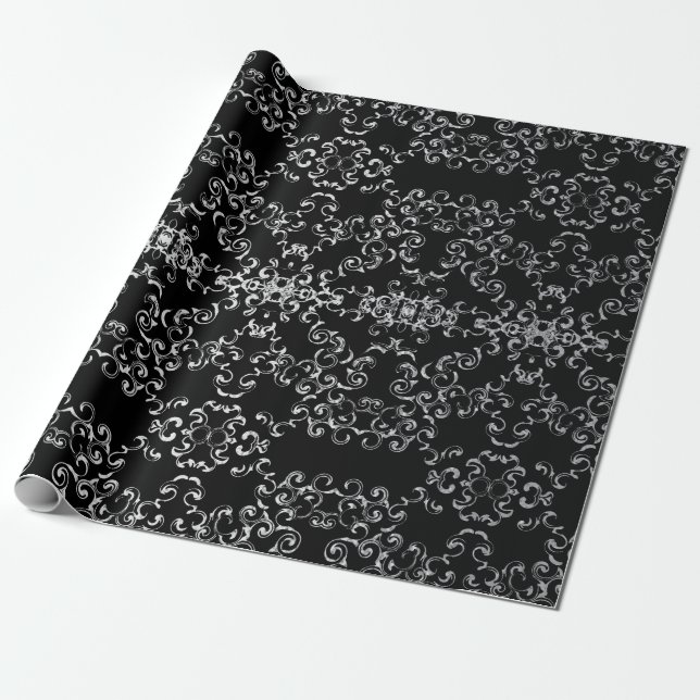 Papel De Regalo Boda gótico Silver y Black Swirl (Desenrollado)