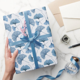 Papel De Regalo Boda moderno botánico azul y blanco