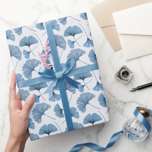 Papel De Regalo Boda moderno botánico azul y blanco (Regalar)