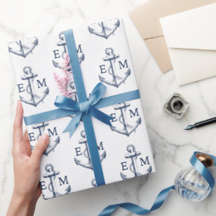 Papel De Regalo Boda Monograma de la Marina Blanca