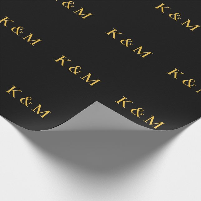 Papel De Regalo Boda Novia Novio Iniciales Monograma Dorado Negro (Esquina)