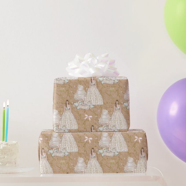 Papel De Regalo Boda Nupcial Blanca y Dorada (Regalos de fiesta)