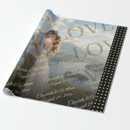 Papel De Regalo Boda personalizada con lunares dorados y negros