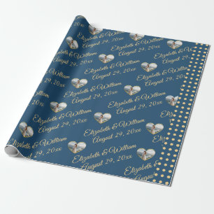 Papel De Regalo Boda personalizada de lunares dorados y azules