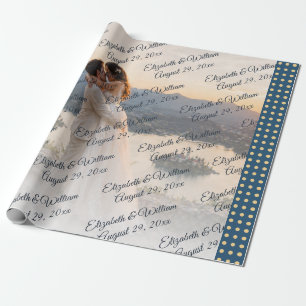 Papel De Regalo Boda personalizada de lunares dorados y azules