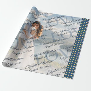 Papel De Regalo Boda personalizada de lunares dorados y azules