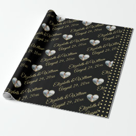 Papel De Regalo Boda personalizada de lunares dorados y negros