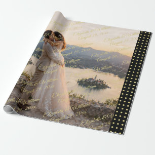 Papel De Regalo Boda personalizada de lunares dorados y negros
