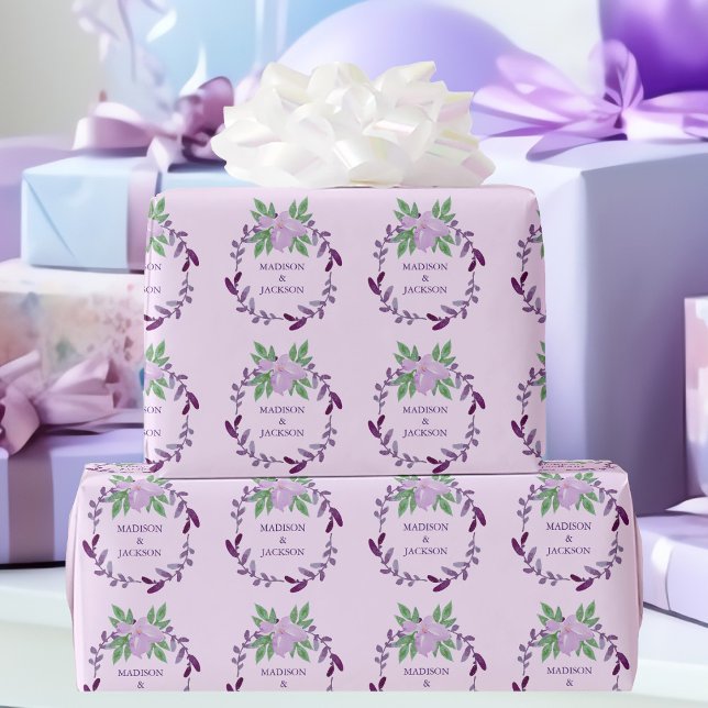 Papel De Regalo Boda personalizada de Vino Floral Púrpura (Subido por el creador)