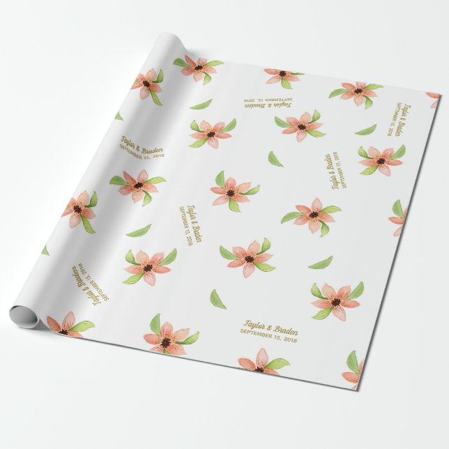 Papel De Regalo Boda Personalizada Floral Destino Tropical (Desenrollado)
