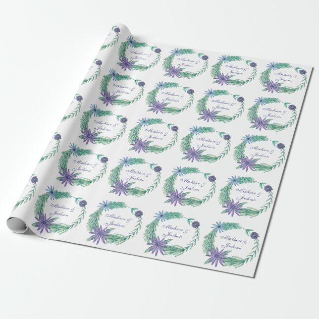 Papel De Regalo Boda personalizado de flor verde púrpura moda (Desenrollado)
