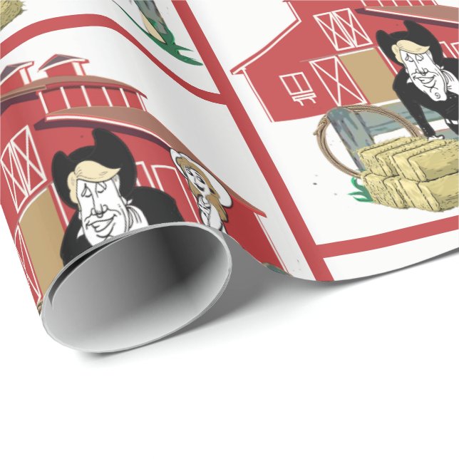 Papel De Regalo Boda Personalizado Occidental Escena de Rancho Par (Esquina del rollo)