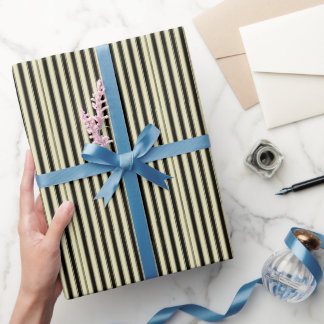 Papel De Regalo Boda Pinstripe Negro y Crema Elegante