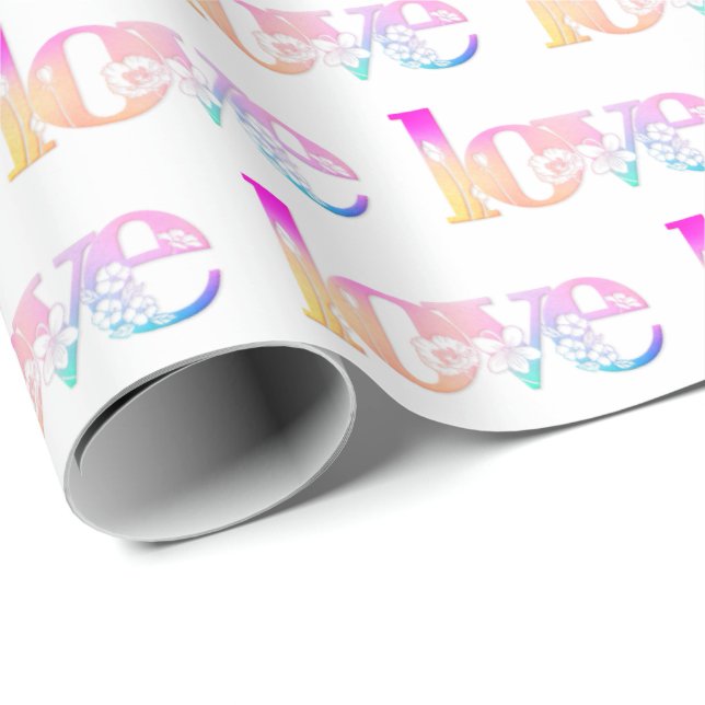 Papel De Regalo Boda Rainbow Love Text (Esquina del rollo)