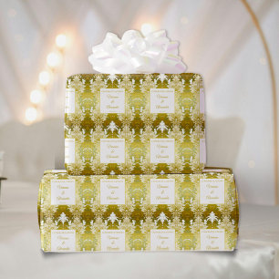 Papel De Regalo Boda Retro Gold Green Damask