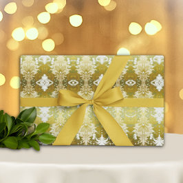Papel De Regalo Boda Retro Gold Green Damask
