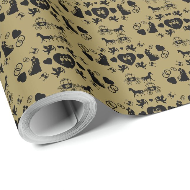 Papel De Regalo Boda Romántico De Caballos Y Carros (Esquina del rollo)