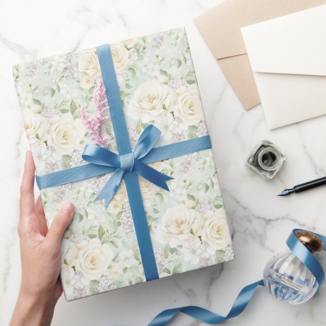 Papel De Regalo Boda romántico floral blanco (Regalar)