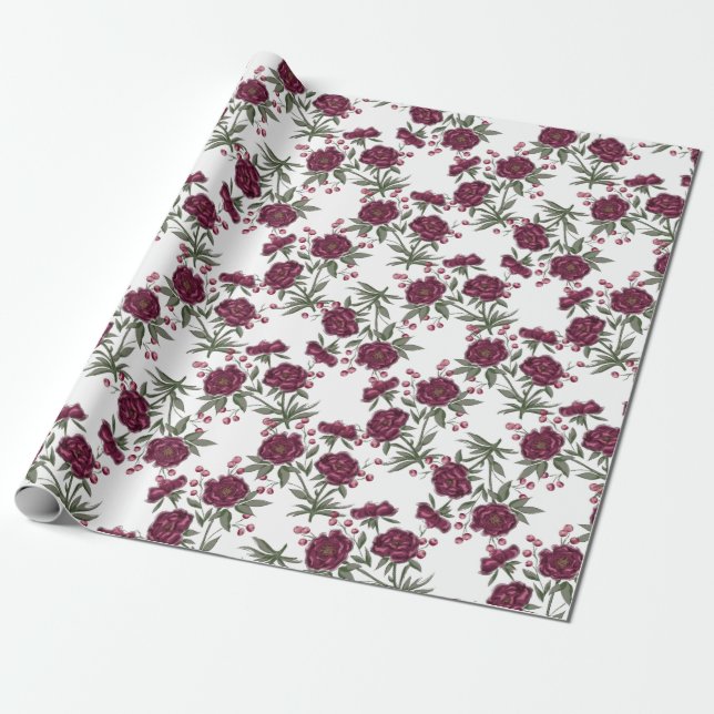 Papel De Regalo Boda Rosa Granate (Desenrollado)