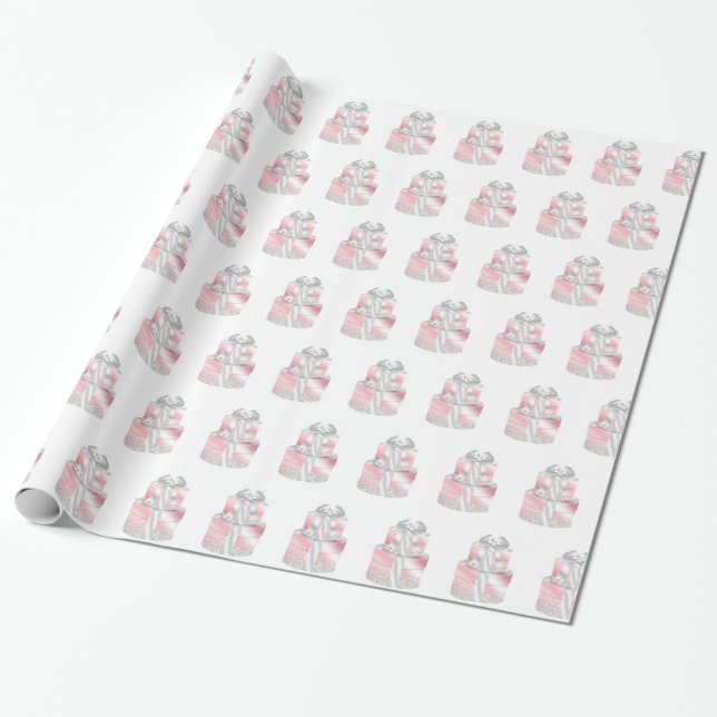 Papel De Regalo Boda rosado pastel BODA CUMPLEAÑOS  (Desenrollado)