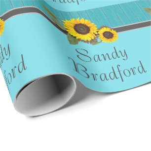 Papel De Regalo Boda Rústica Girasol Verde Madera Gris Raya