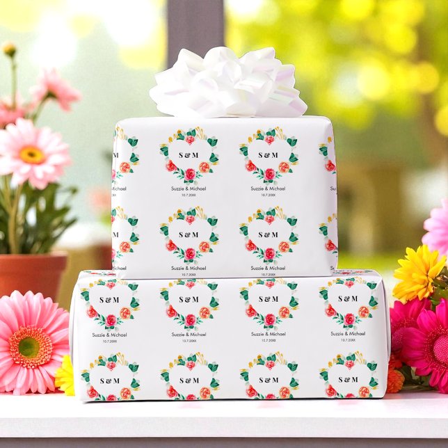 Papel De Regalo Boda Verde Rojo Corazón Floral (Subido por el creador)