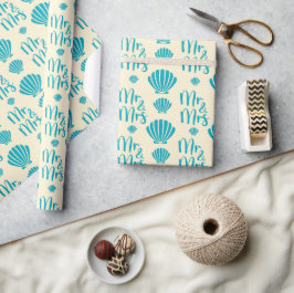 Papel De Regalo Bodas de verano en la playa Caparazones azules Ama