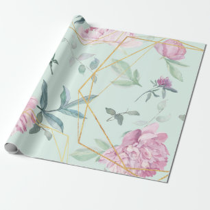 Papel De Regalo Bodas Florales Geométricas de Peonías Pastel