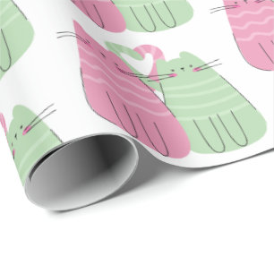 Papel De Regalo Bodas rosas y verdes adoran a los gatos