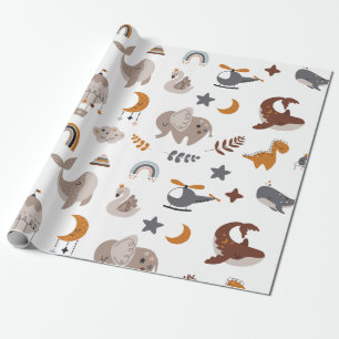 Papel De Regalo Bohemian Animales Celestiales Boho Dreamy Stars Mo