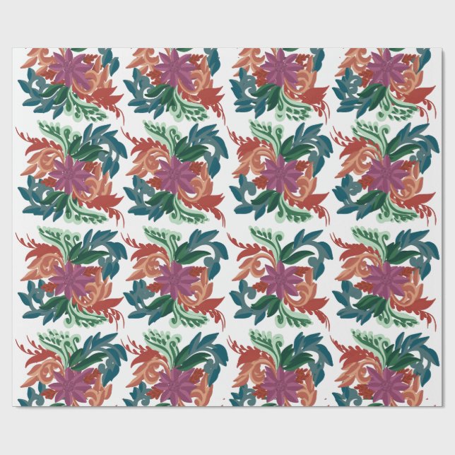 Papel De Regalo Bohemian Folk Art Floral Pattern Wrapping Paper  (Superficie plana)