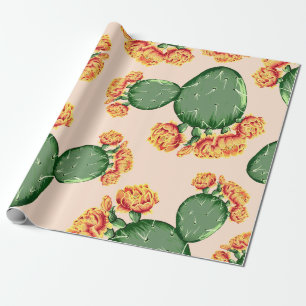 Papel De Regalo Bohemian Pricky Pear Cactus y Flores