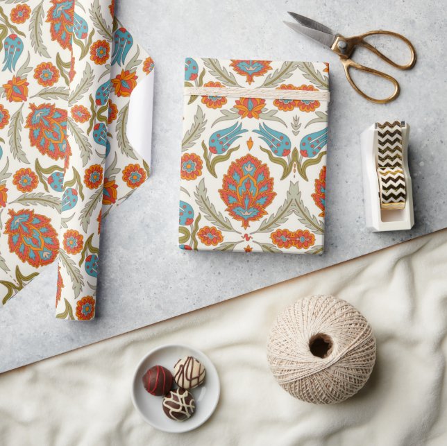 Papel De Regalo Boho árabe elegante floral pavo real marroquí (Artesanía)