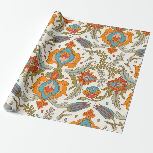 Papel De Regalo Boho árabe elegante floral pavo real marroquí (Desenrollado)