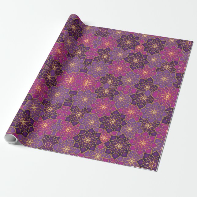 Papel De Regalo Boho árabe elegante geométrico marroquí morado ros (Desenrollado)