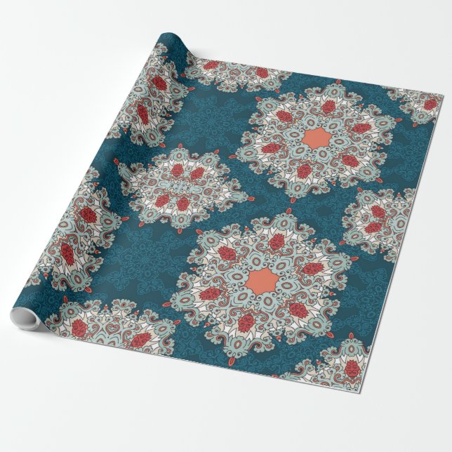 Papel De Regalo Boho árabe elegante geométrico marroquí retro Verd (Desenrollado)