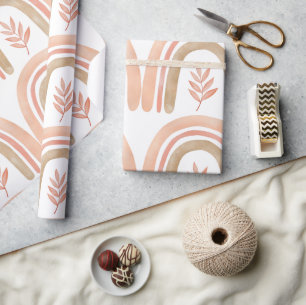 Papel De Regalo Boho Arcoiris Blanco, Rosa y Chicas Verdes