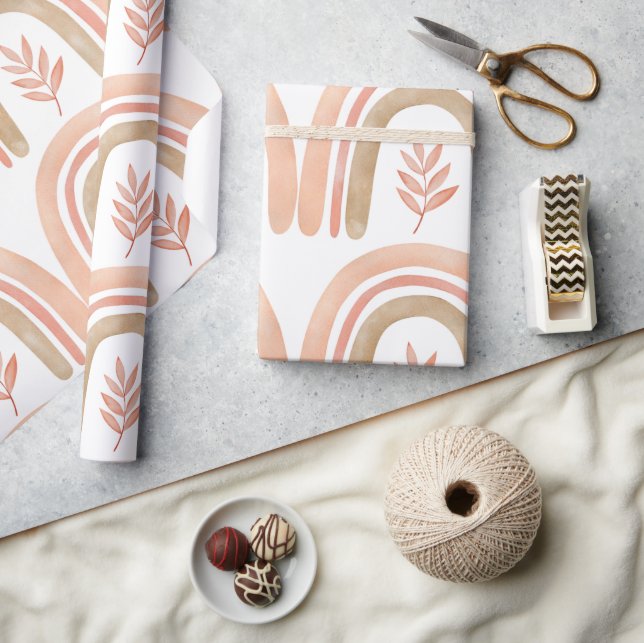 Papel De Regalo Boho Arcoiris Blanco, Rosa y Chicas Verdes (Artesanía)