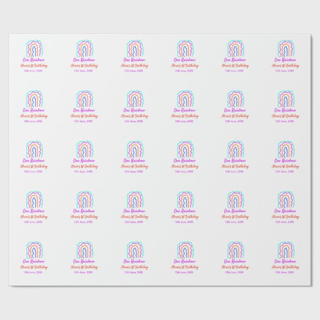 Papel De Regalo Boho Arcoiris, un niño de cumpleaños, retro brilla (Superficie plana)