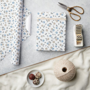 Papel De Regalo Boho Beach Cherries - patrón de frutas azul beige.