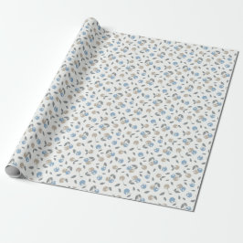 Papel De Regalo Boho Beach Cherries - patrón de frutas azul beige.