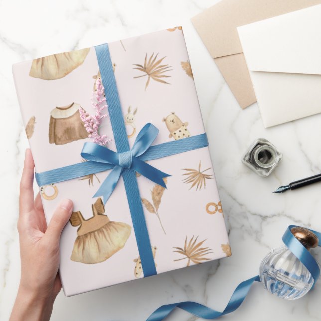 Papel De Regalo Boho Bebé Vestido Rattle Patrón rosa (Regalar)