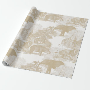 Papel De Regalo Boho Beige Jungle Animals Safari Chinoiserie