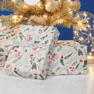 Papel De Regalo Boho Beige Navidades Botanly Holly & Berries