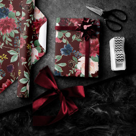 Papel De Regalo Boho Bloom | Rubor rojo oscuro elegante y azul mar