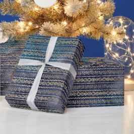 Papel De Regalo Boho Blue Gold