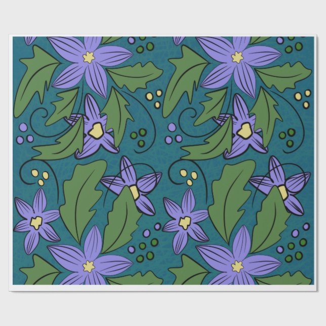 Papel De Regalo Boho Blue & Teal Floral Botanical Wrapping Paper  (Superficie plana)