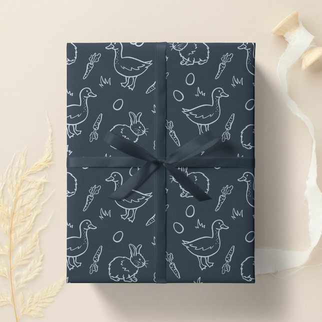 Papel De Regalo Boho Boys Easter Cute Bunny Rabbit Goose Dark Blue (Subido por el creador)