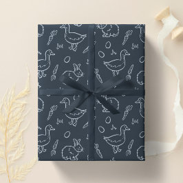 Papel De Regalo Boho Boys Pascua Conejo Conejito Ganso Azul Oscuro
