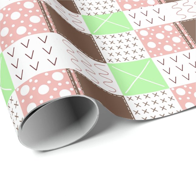 Papel De Regalo Boho Brown, Burgundy, Green y Mauve Whimsical (Esquina del rollo)